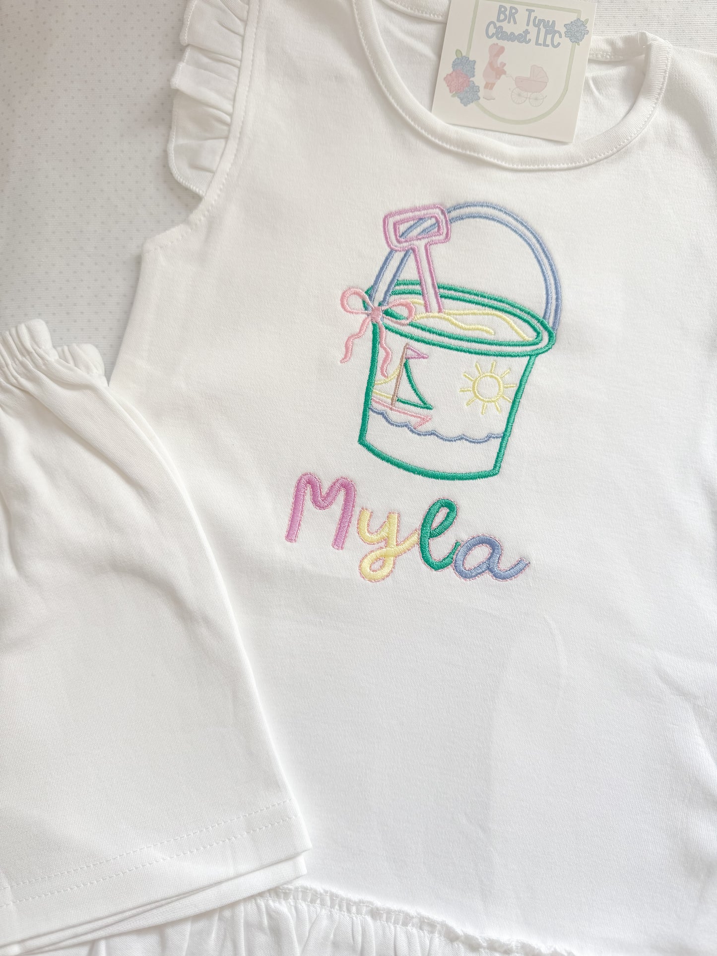 Girls Embroidered Beach Bucket Shirt& Short Set