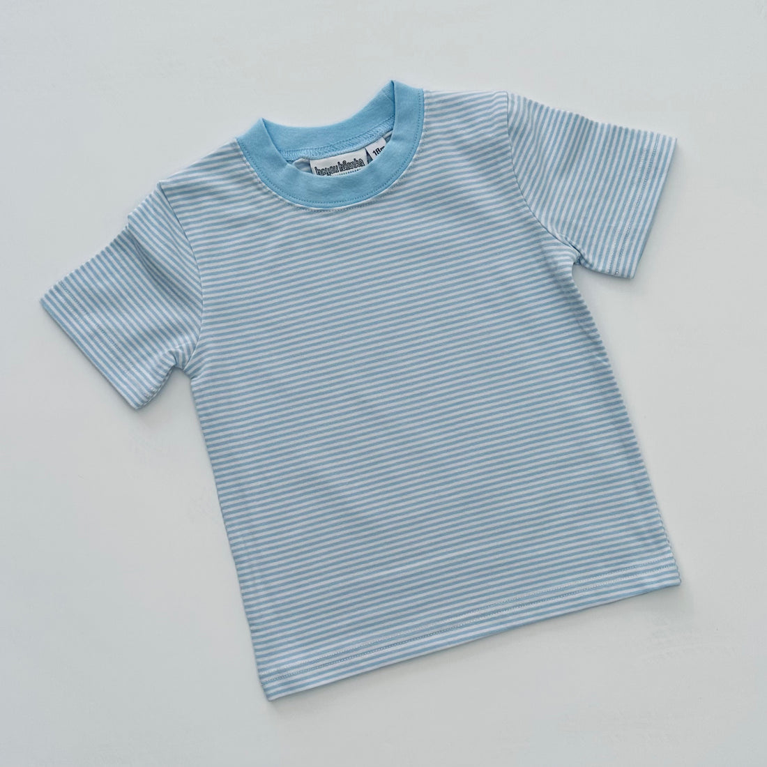 Embroidered SS Light Blue Stripe Puppy/Flag Tee/Bubble