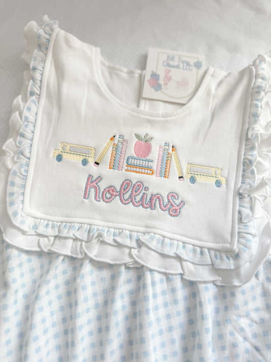 Embroidered Blue Gingham Ruffle Bubble