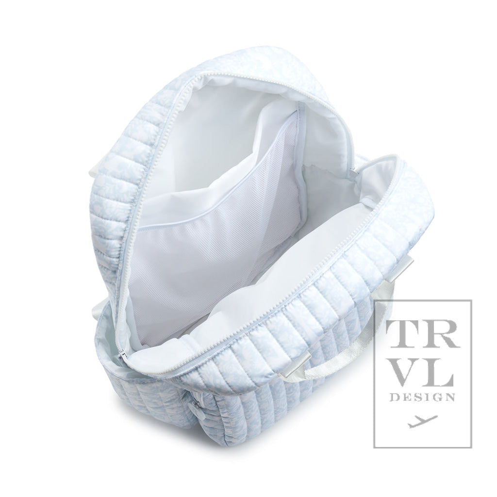 TRVL BLUE WOODLAND QUILTED DIAPER BAG, CHANGING PAD AND EVERYDAY BAG SET