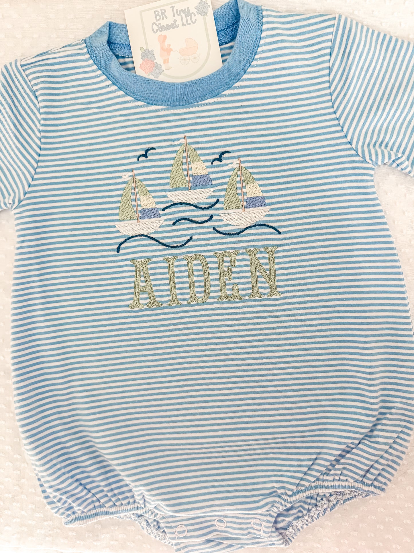 Embroidered SS Sailboat Stripe Bubble
