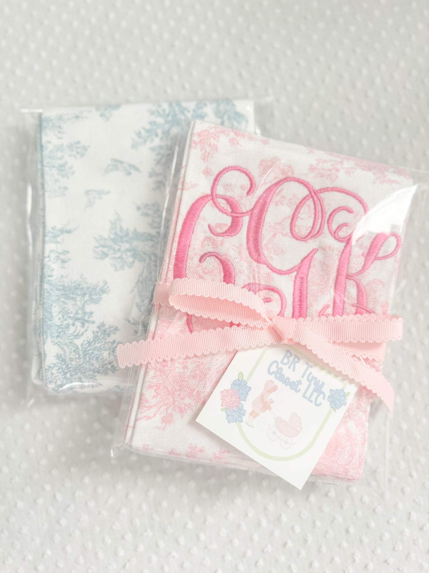 Monogrammed NB Pink Toile Bow Sash
