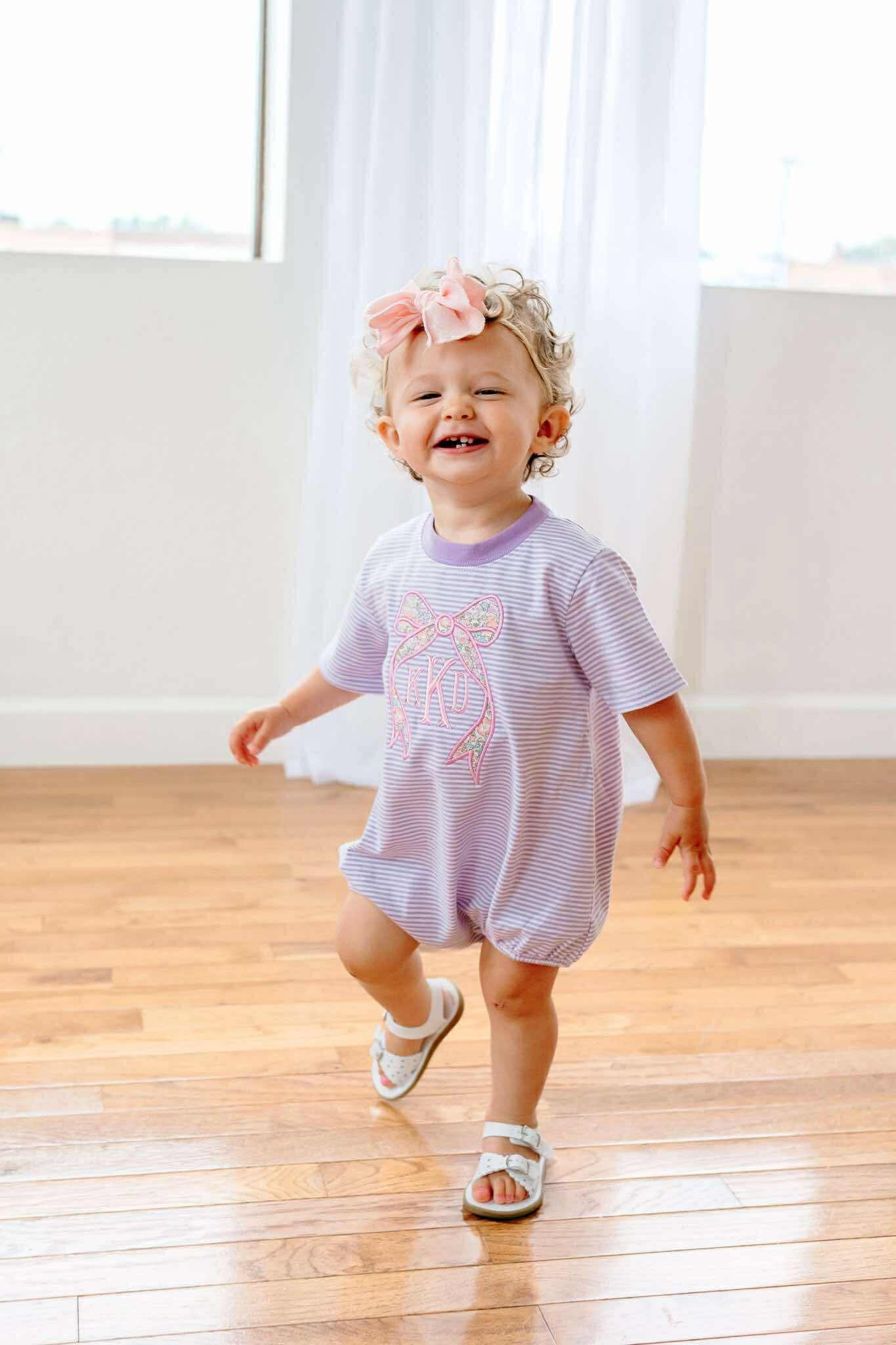 Embroidered SS Bow Monogram Purple T-Shirt Bubble/Tee