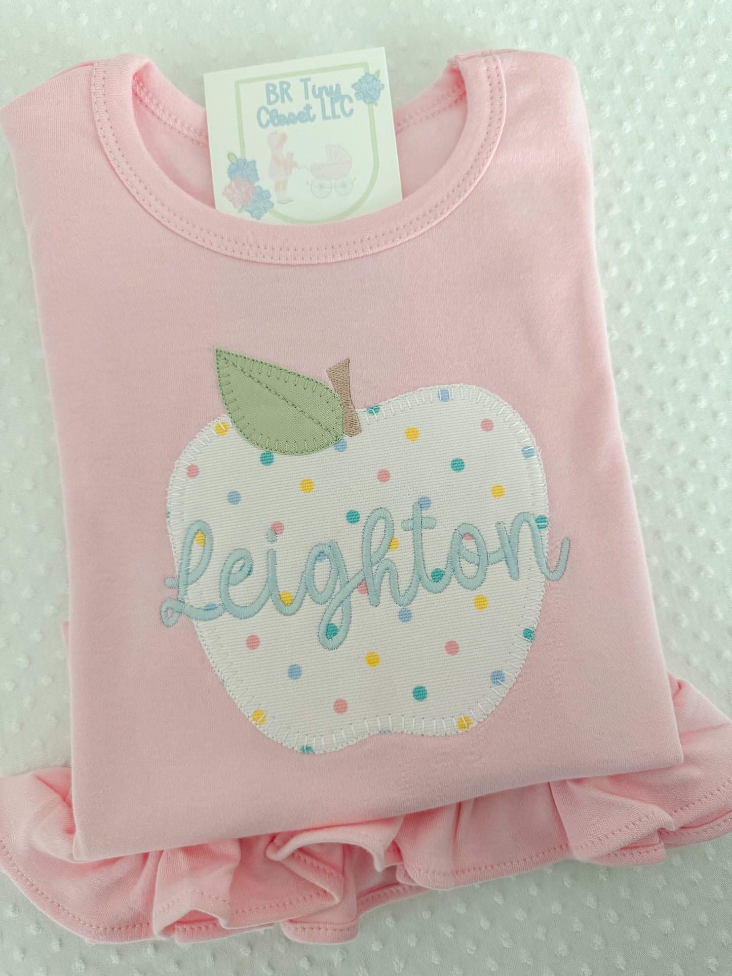 Girls Embroidered Appliqué Apple Ruffle Tee