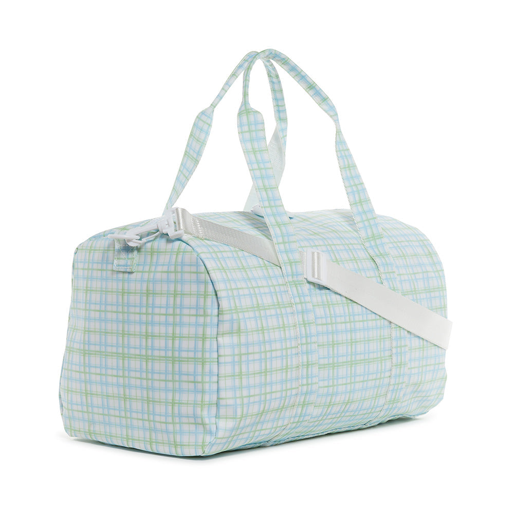 TRVL BLUE GREEN PLAID WEEKENDER DUFFEL