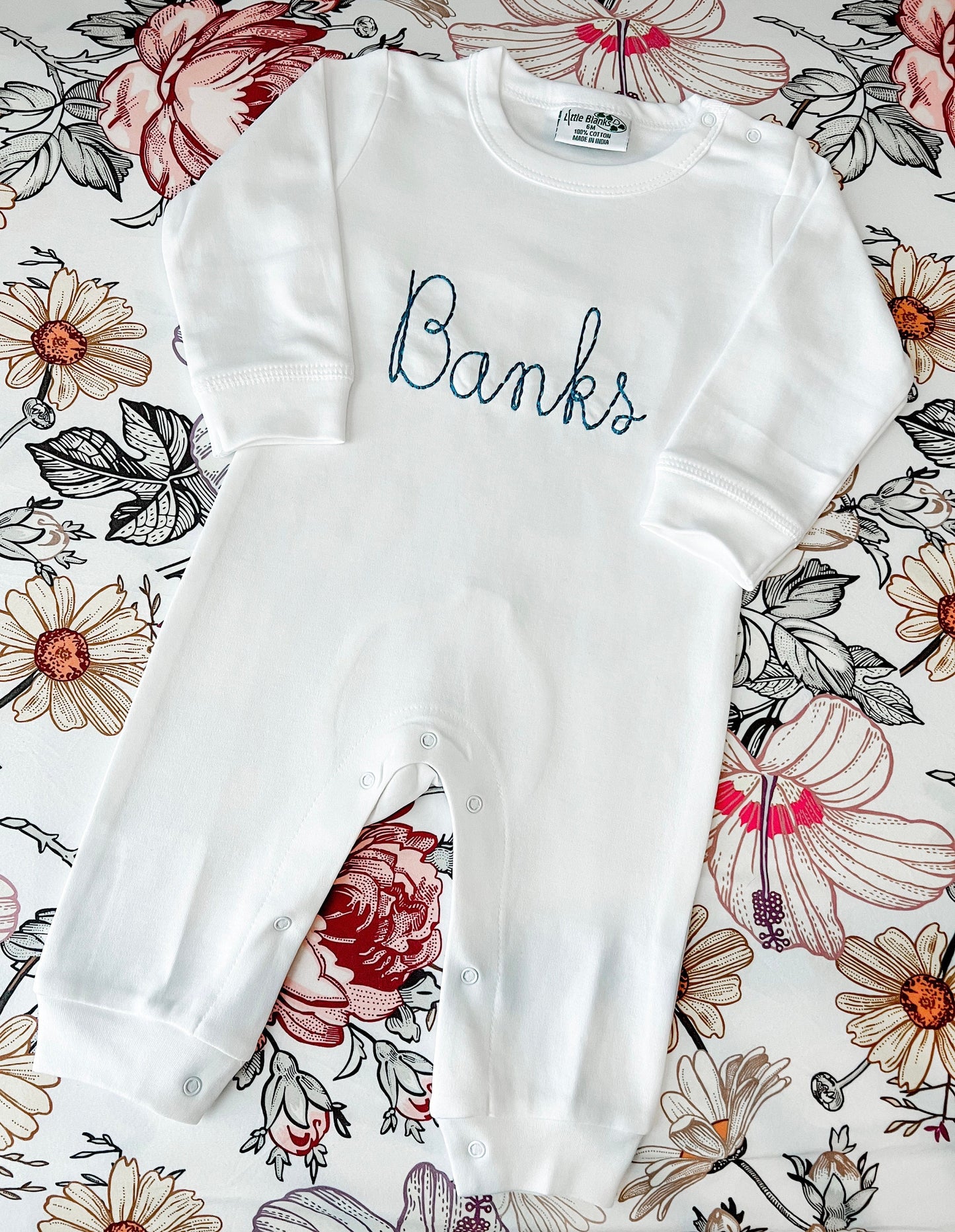 Embroidered Baby Romper in White