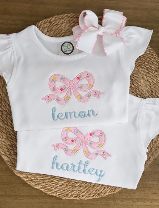 Spring Bow Flutter Sleeve Tee Shirt