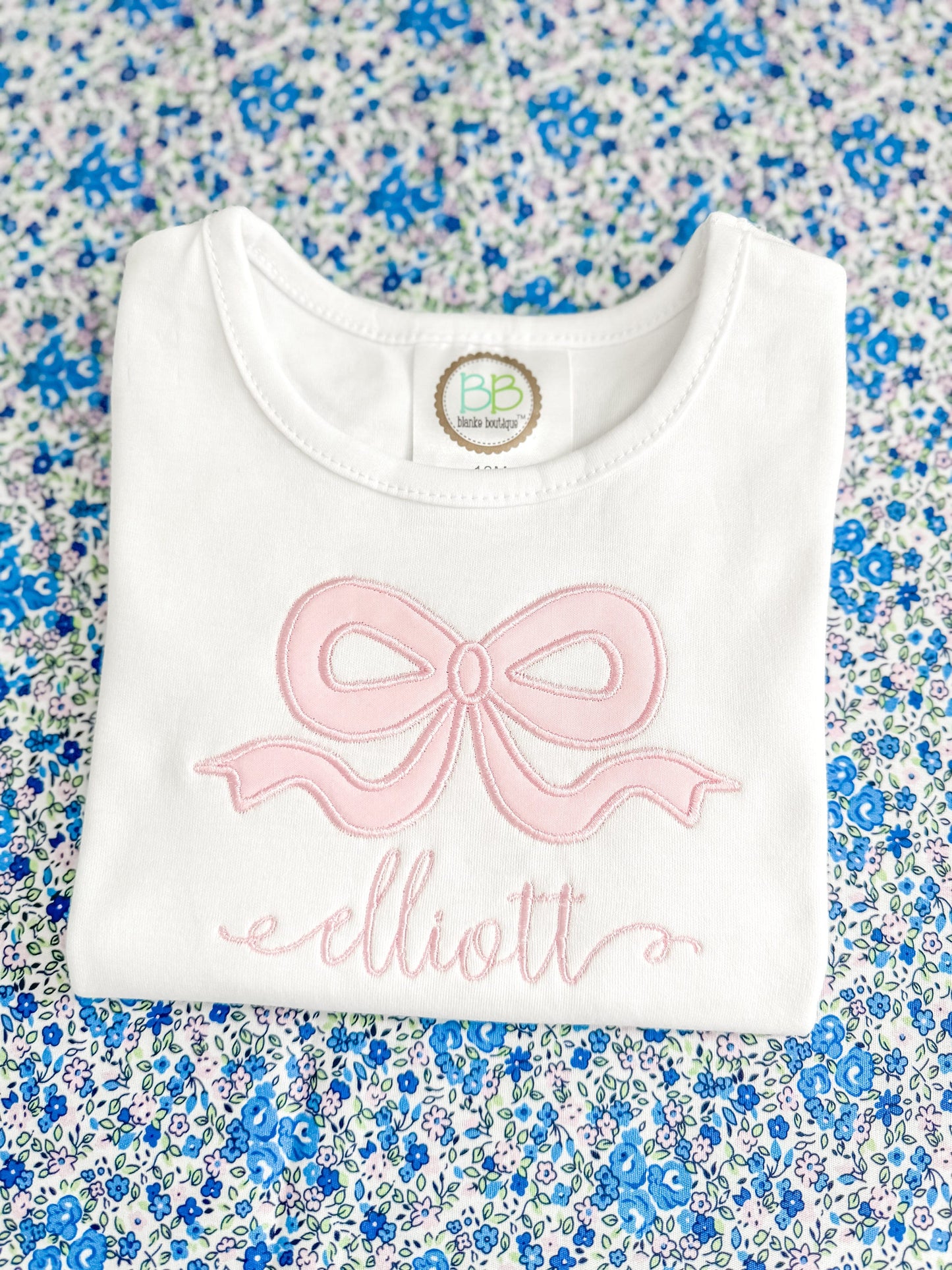 Embroidered Appliqué Bow Girls Shirt
