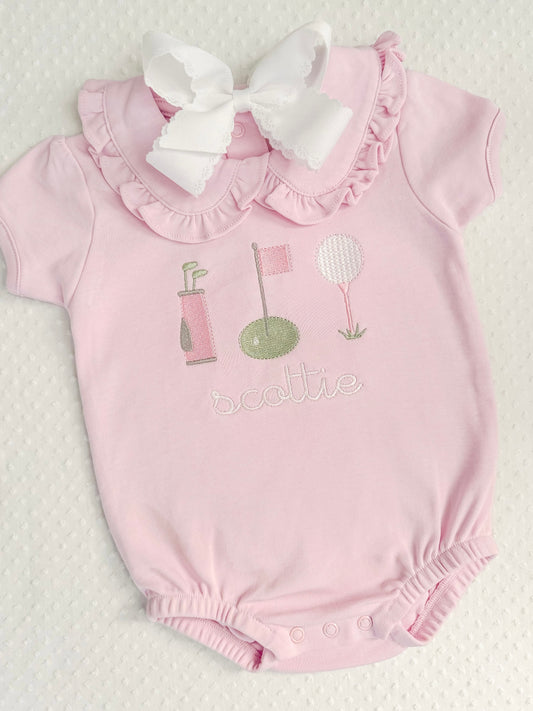 Embroidered Pink Ruffle collar Golf bubble