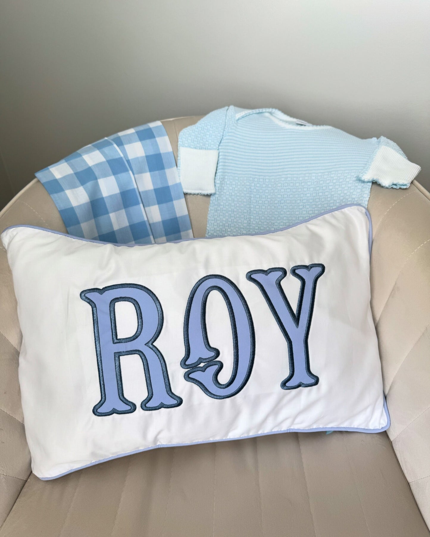 Blue Piping Edge Nursery Pillow Case