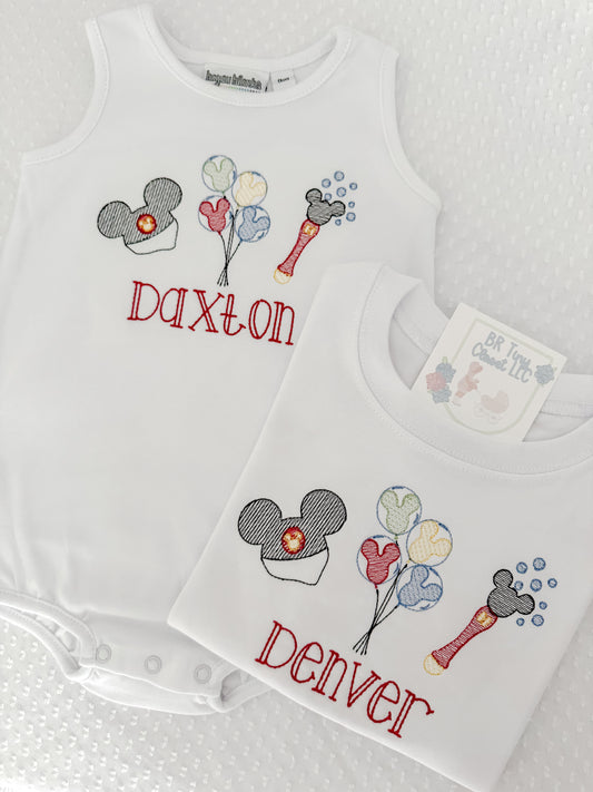 Embroidered SS Mouse Trio Tee/Bubble