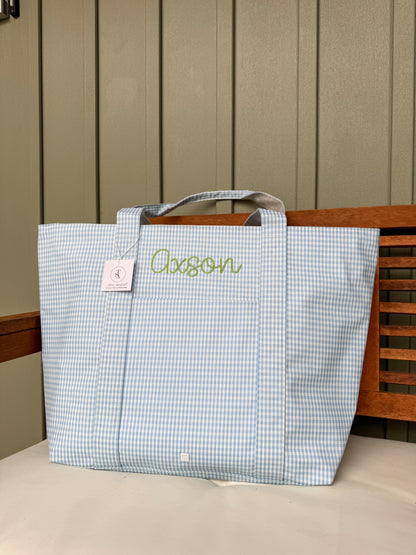 TRVL GINGHAM MIST JUMBO TOTE