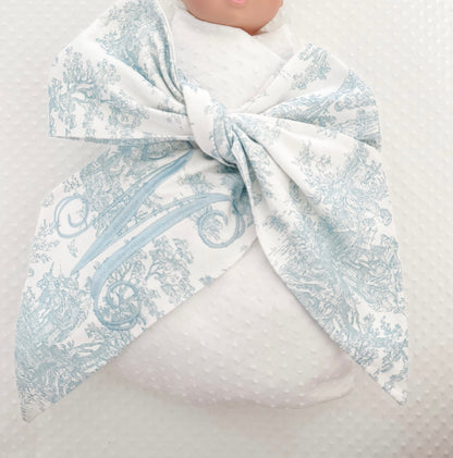 Monogrammed NB Blue Toile Bow Sash
