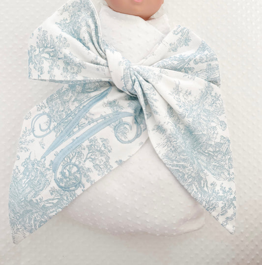 Monogrammed NB Blue Toile Bow Sash