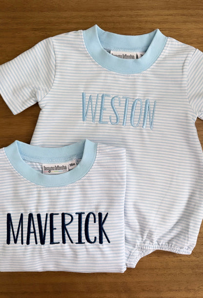 Embroidered SS Blue Stripe Bubble