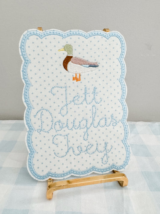 Embroidered Baby Bassinet Tag, Boys Monogrammed Bassinet Banner
