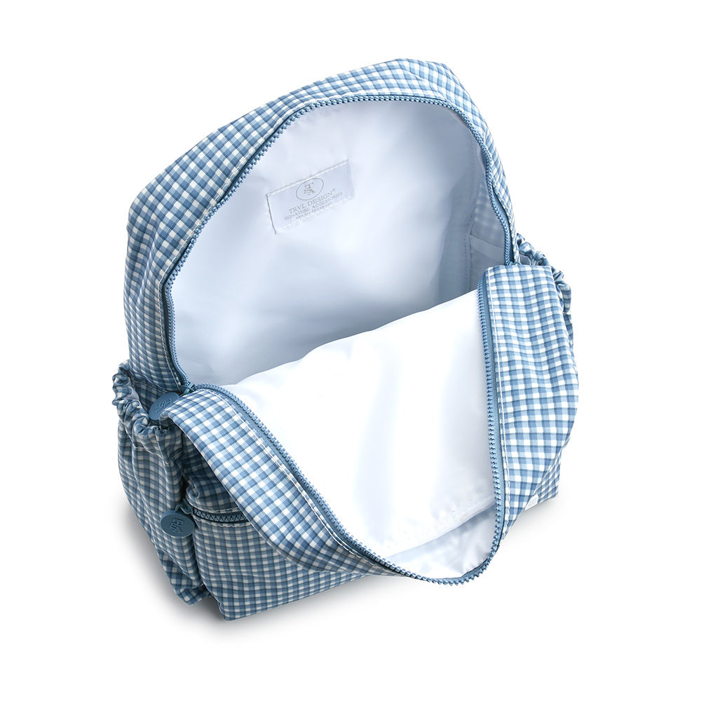TRVL INDIGO GINGHAM BACKPACK