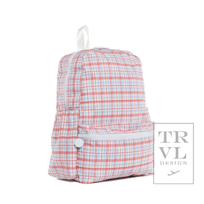 TRVL RED PLAID BACKPACK