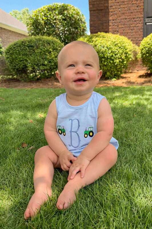 Embroidered SS Blue Stripe Tank Tractor Bubble