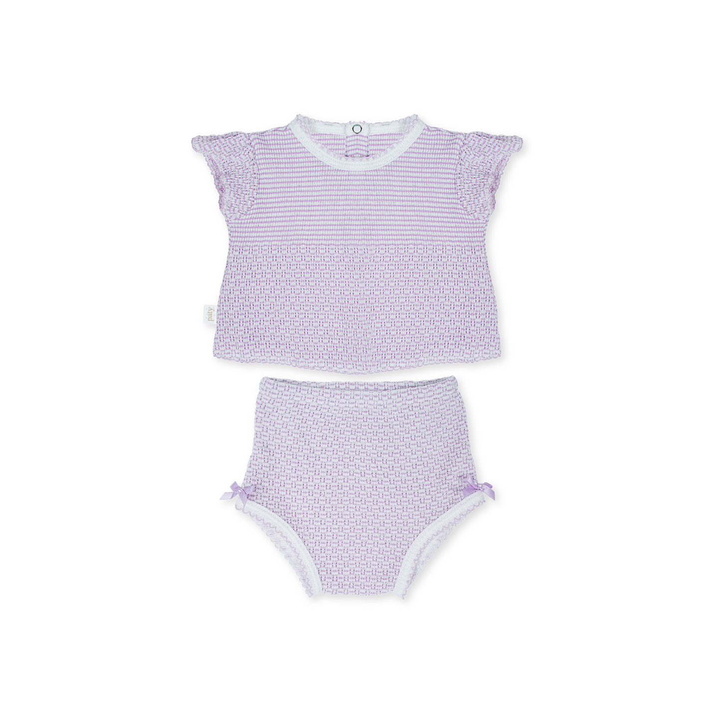 Flutter Sleeve Knit 2pc Diaper Set with Bows