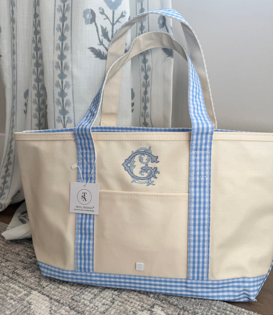 TRVL Medium Tote in Gingham Sky