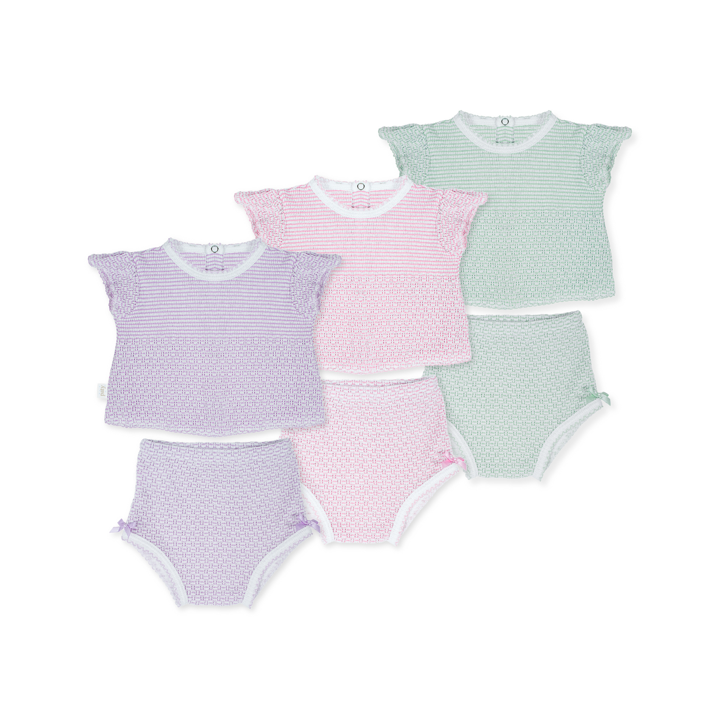 Flutter Sleeve Knit 2pc Diaper Set with Bows