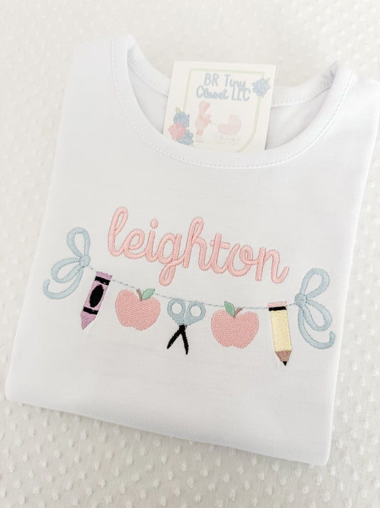 Girls Embroidered School Puff Sleeve Tee