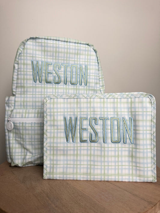 TRVL BLUE/GREEN CLASSIC PLAID BACKPACK