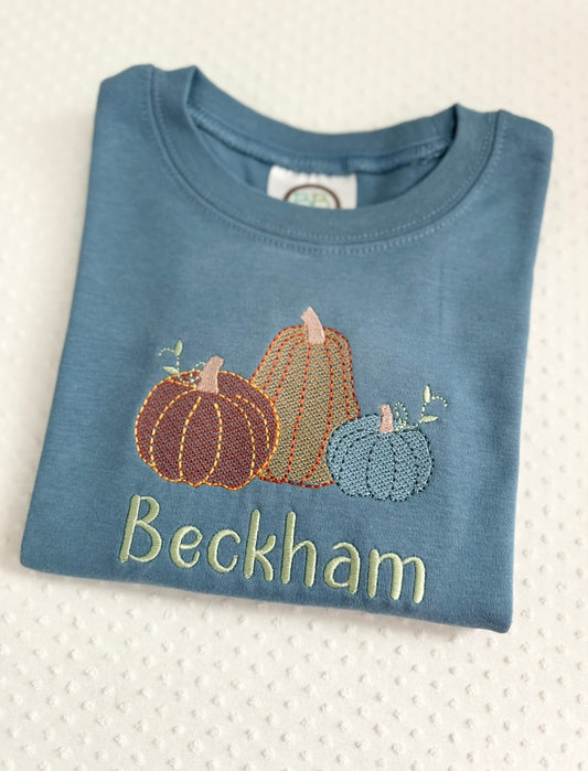 Boys Embroidered Pumpkin Trio Tee