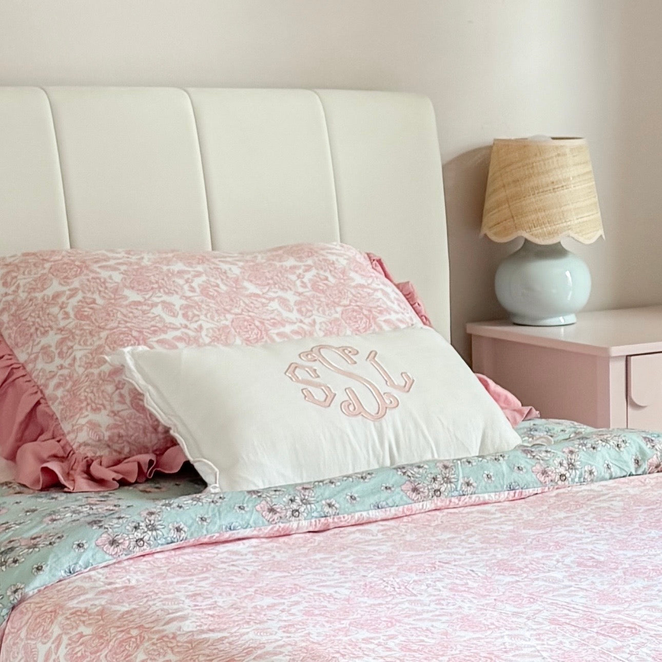 Pink/White Scalloped Nursery Pillow Case 12x20