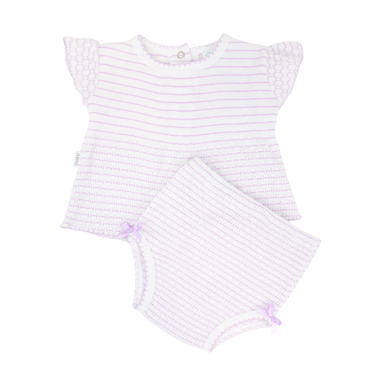 Flutter Sleeve Pinstripe Knit 2pc Diaper Set with Bows