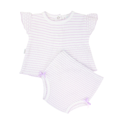 Flutter Sleeve Pinstripe Knit 2pc Diaper Set with Bows