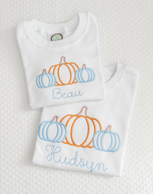 Boys Embroidered Pumpkin Trio Tee