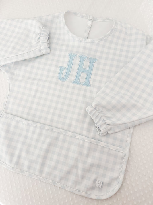 TRVL BLUE GINGHAM LS SMALL BIB