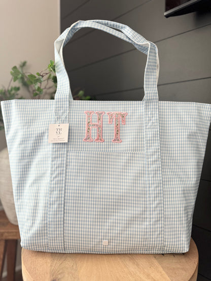 TRVL GINGHAM MIST JUMBO TOTE