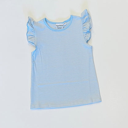 Embroidered Blue Stripe Flutter Sleeve Bubble/Tee