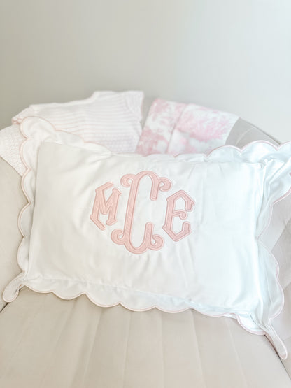 Pink/White Scalloped Nursery Pillow Case 12x20