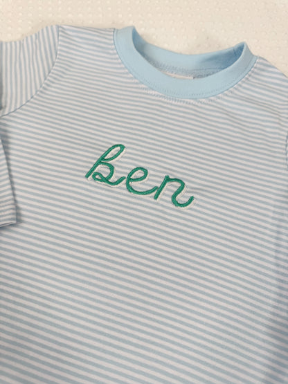Embroidered LS Blue Stripe Bubble