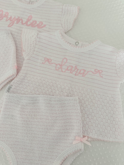 Flutter Sleeve Pinstripe Knit 2pc Diaper Set with Bows