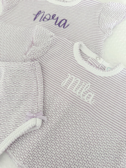 Flutter Sleeve Knit 2pc Diaper Set with Bows