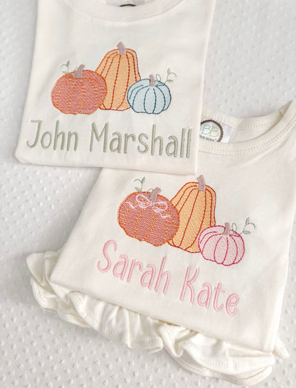 Boys Embroidered Pumpkin Trio Tee