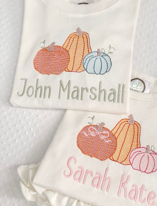 Boys Embroidered Pumpkin Trio Tee