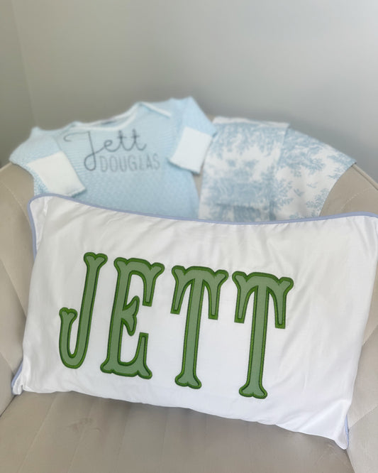 Blue Piping Edge Nursery Pillow Case 12x20