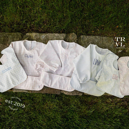 TRVL BLUE GINGHAM LS SMALL BIB