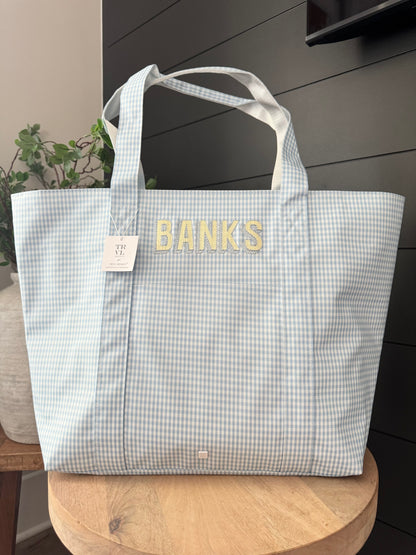 TRVL GINGHAM MIST JUMBO TOTE