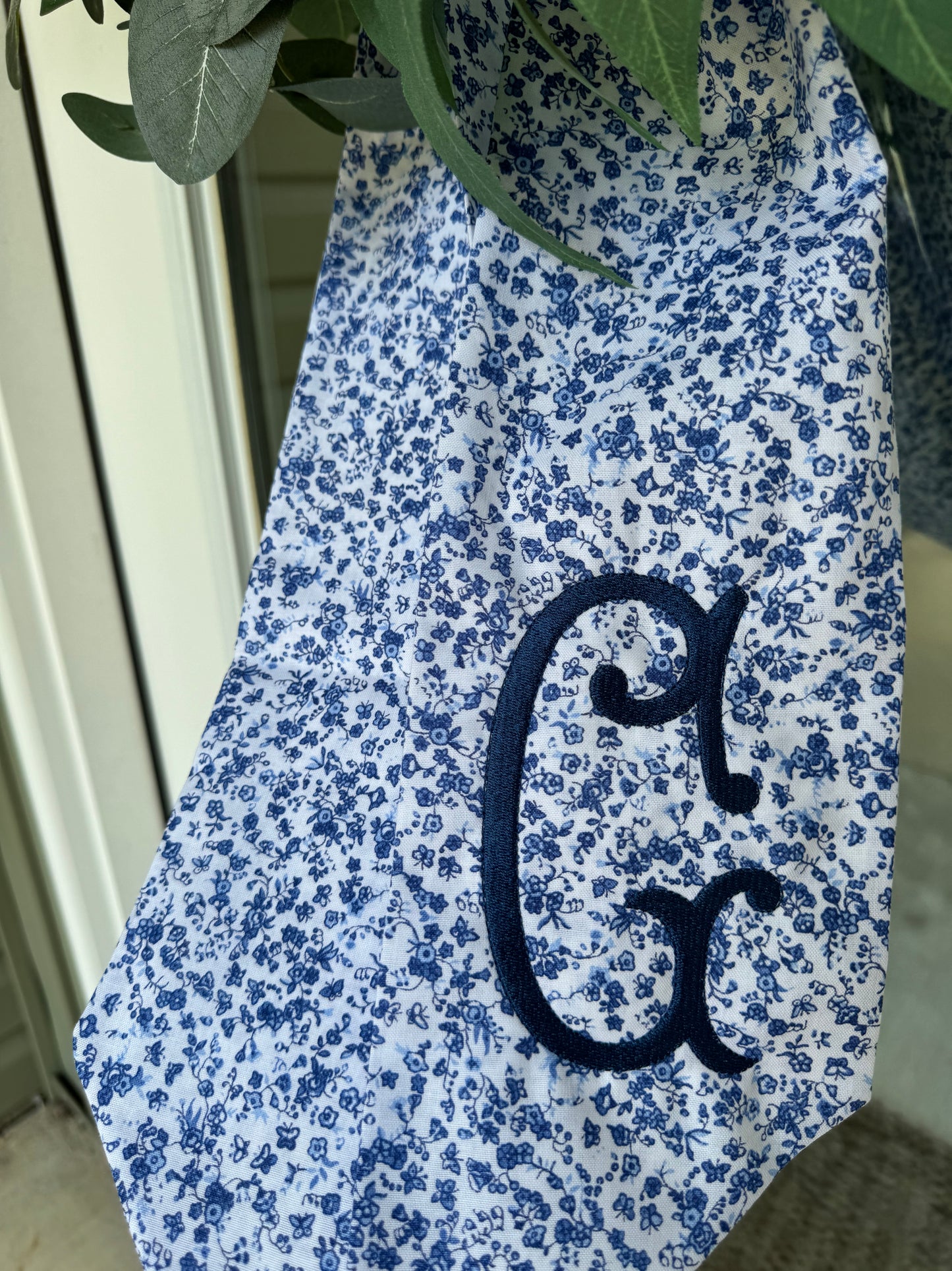Embroidered Blue Floral Wreath Sash