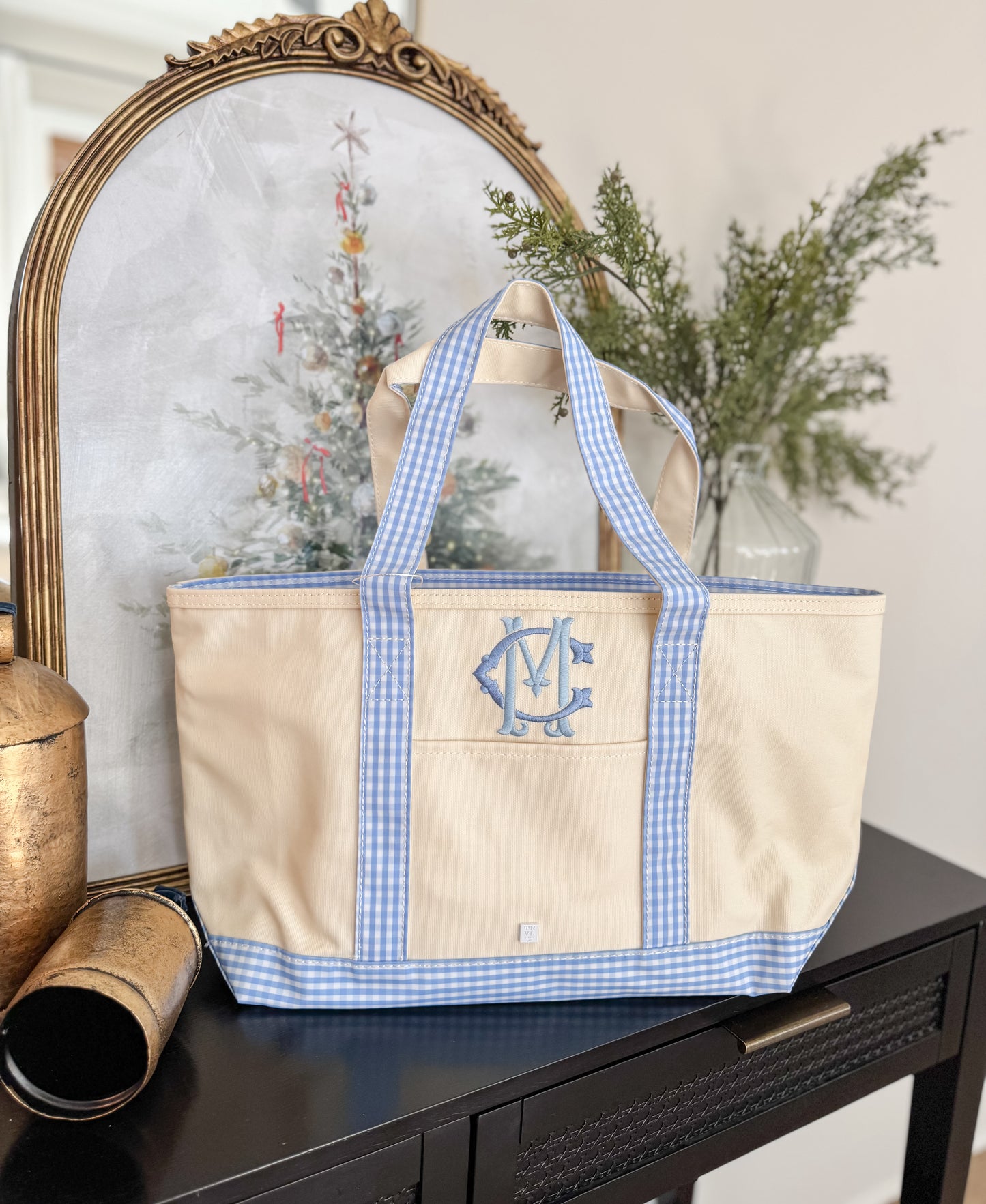 TRVL Medium Tote in Gingham Sky