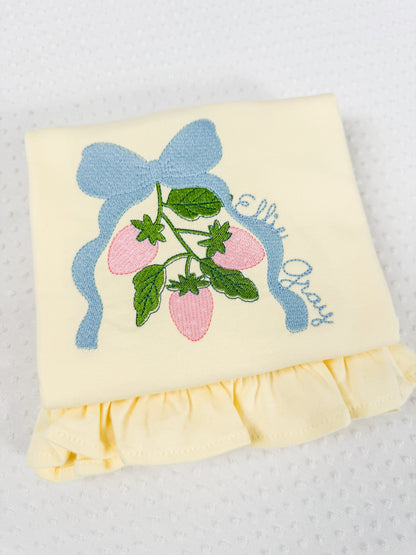 Embroidered Strawberry SS Ruffle Tee