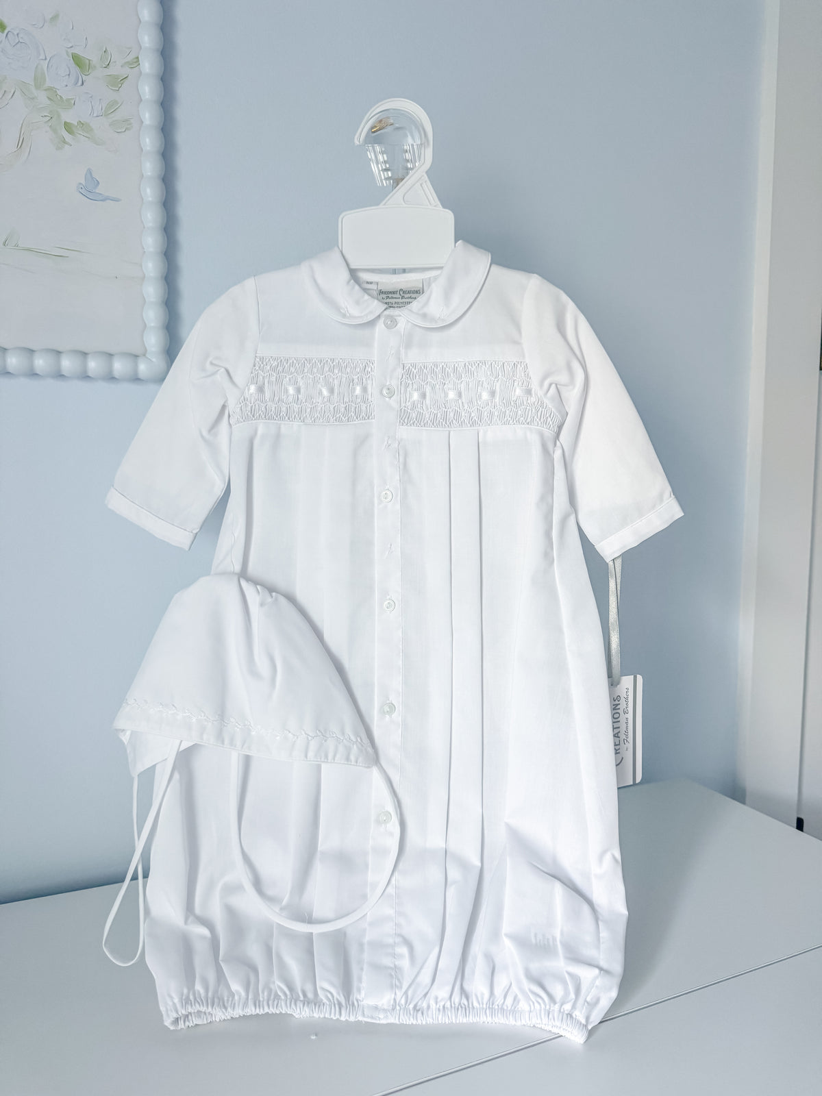 Baby Neutral Smocked Take Home Gown with Hat