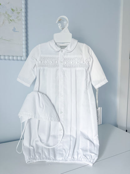 Baby Neutral Smocked Take Home Gown with Hat